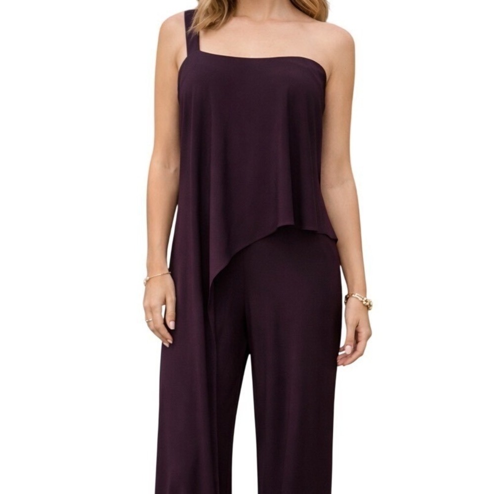 Rm Richards‎ Women's Asymmetrical One Shoulder Trendy Jumpsuit Purple Size 12